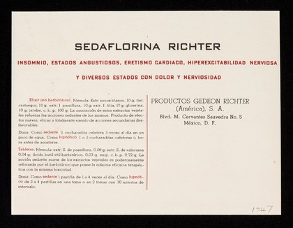 Sedaflorina / Gedeon Richter (América), S.A.