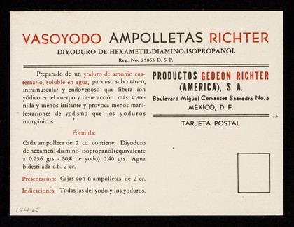 Vasoyodo ampolletas Richter : diyoduro de hexametil-diamino-isopropanol ... / Gedeon Richter (América), S.A.