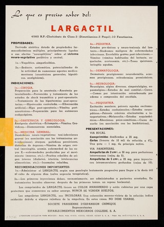 Neuropléjico Largactil : lo que es preciso saber del: Largactil ... / Société parisienne d'expansion chimique.