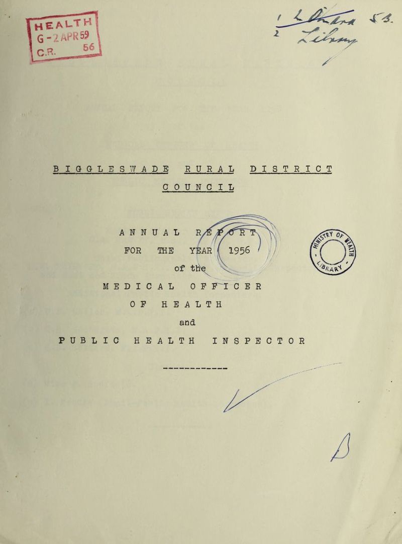 B IGGLES7/ADE RURAL DISTRICT COUNCIL and PUBLIC HEALTH INSPECTOR