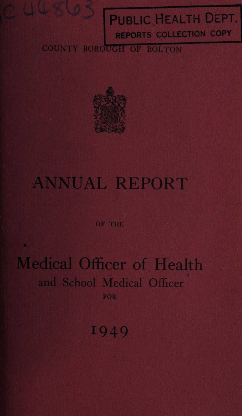 Public Health Derj-. COUNTY BOROXJi si V'J tl t W - TW REPORTS COLLECTION COPYii lai' )LTON ^ c. rANNUAIT REPORT r- V,^ • '#■ OF THE' Medical Officer of Health .ii -p 3 ' jf S. g '•■'■ ta* and School Medical OfficeroL^ffi rx' FOR i949j ^ . ’fv .'*• . *r* '4^-: i' • “ 'Ss muK 1 ^ .A ^' . JbVjUW j . V .