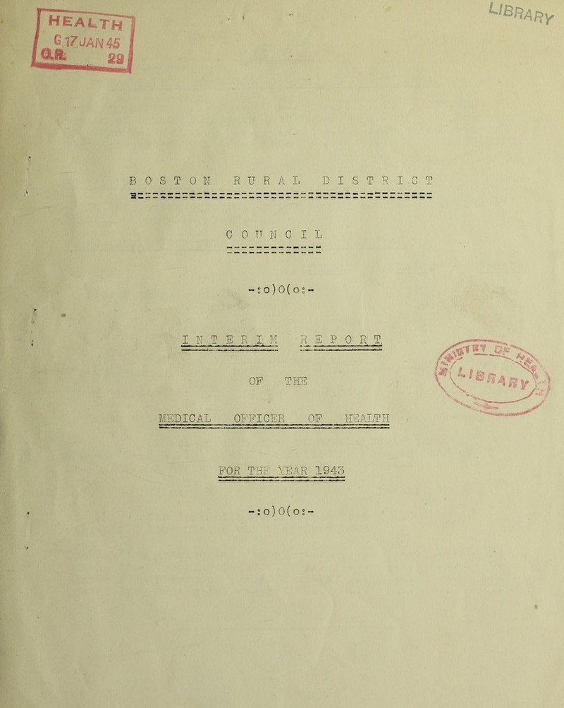 L D I S T R I .0 T C 0 TT N G I L „ ~'o)0(o°~ r m i I N T E R I; M REP Q. R T, OP THE MEDICAL OPPICER OP HEALTH FOR THE IfEAR 194-5 - ? o)0(o;-