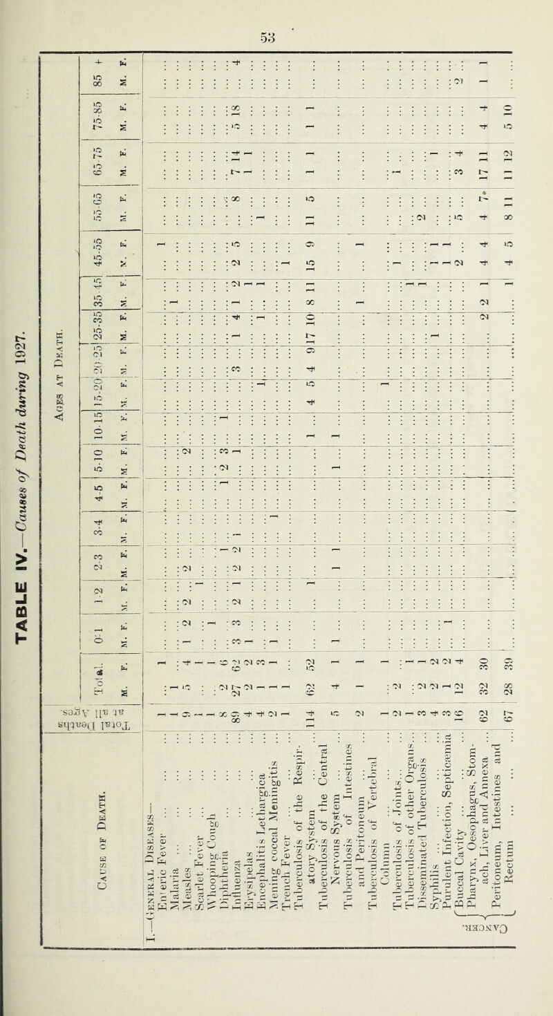 TABLE IV.—Causes of Death during 1927. 58 ffi H -< w. -4- (>4 lO . lO 00 »o , 12 psl to s' to to to to »o to to lO lO 03 s' to tCi lO ift f-H lo 40 Pm rf^  Pm CO CO 03 j 1*5 ! 03 1 Pm j 1 *>4 1 i -4 pM j ! ^ 1 1 C. GO ^ C-l pH C<l >0 00 •89^5 V II'G |'8:>ox : : : LO I I I 02 :: 4t LO . . ' • : : : 03 ^ ,—1 ' 1—i ... F^ 3—1 r-H • • • I I I rH o 03 ' • * • ^ • • I I I 02 : ; ; : CO o • • 1 ' fH 03 : • 03 : • • • • • pm| » , • : ■ -4 03 j . - i I * 04 : ; ; 03 1 : • •—■ ■ rH ! • • OI : : : 03 : : 03 ; —1 : CO . . ^ . . . - : : ; CO 4- I I — — Cl 03 CO r-4' ; 03 r-H * F .—H 03 03 4^ O 02 O lO CO CO 1'^ • 03 03 f“H /-M 4:1- • 03 03 03 '-' 03 03 CO “ : : 03 cb’ CO 03 , , 40 4 2 1 12 03 CO 4:1^ CO CO 03 00 1—i CO CO • ci K c c CO & < o CO • w S CO > ■— <f| s K bfc CO <U CO ci S a:> be.;; .S o O O 4-3 t; o ^ 3 > -x 'Jl r^ ' CS ■ o • ^ bo. c3 i -*-> I 0 I c/: bt) cC . a . 0) ‘O 0 CO 0 X 2 X S o d _o -p X X 0.2- • '-D :m o • a, 2 0 q;) ^ 0 P 0^ ^ r** • ^ C/j ® >> 2 S S =4-1 ® O c3 . CO '^-4 S s 2.^.® ®.2 n > a; CO ^ 2 &X) ^ o ^ o ® o '■§ o I =« I ^ p ^ ^ ?o H H H H c CO ^ X P s ^ p S Cl o CU ^ 4. (p 4-^ ^ O d 71 44i O C 2 S' s s O 05 ' rr- CC CO s bc^ ^ C 24 ce o a:> ':4H . o k4> CC 4-2 <U O) I—I c3 s H H d r4 r- CJ 24 ?-. 2 «« P c/:; Ph M Ph i:^-G' S-, ^ 2 2 2 li a> o 2 <u (D c •Hso.srvo