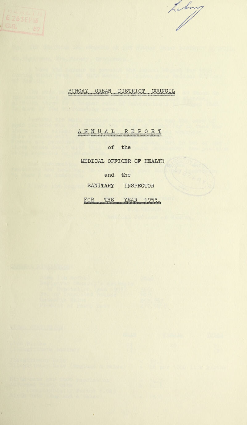 ANNUAL REPORT of the HffiDICAL OFFICER OP HEALTH and the SANITARY INSPECTOR