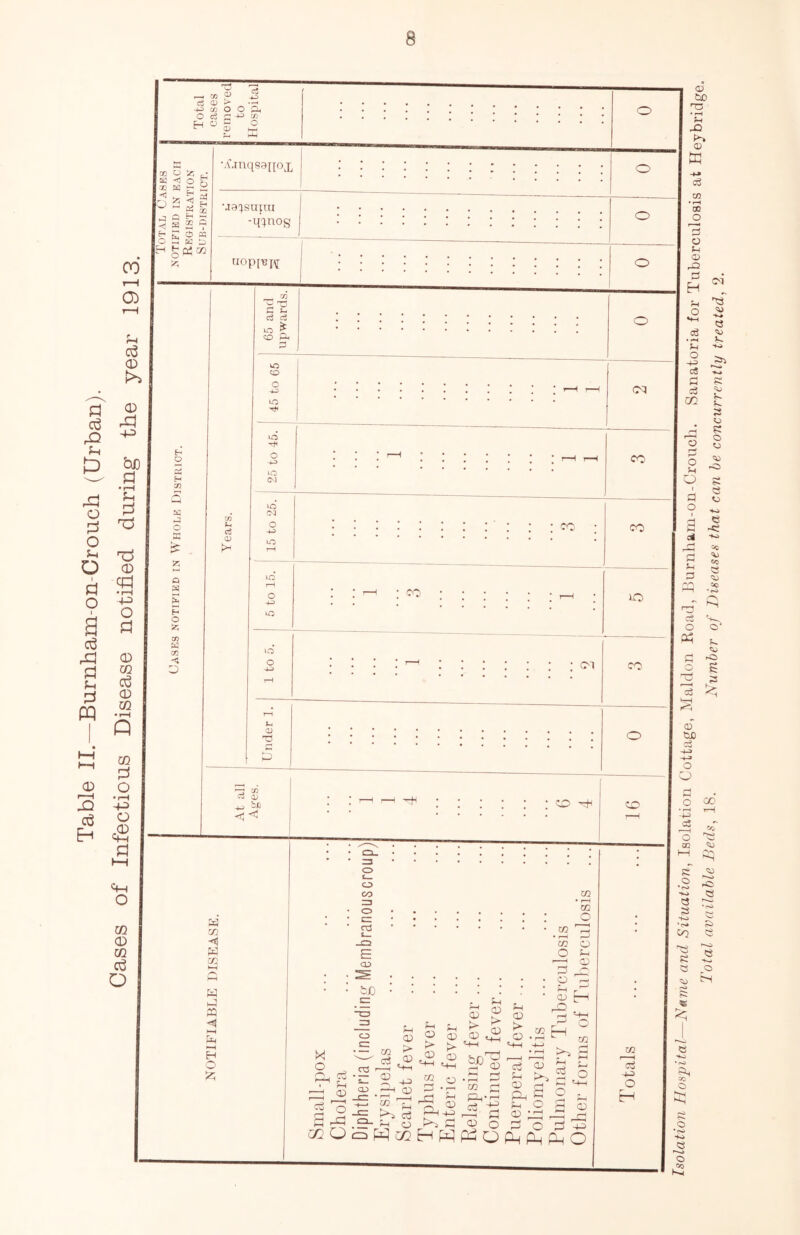 Table II. Burnham-on-Crouch. (Urban). Cases of Infectious Disease notified during the year 1913