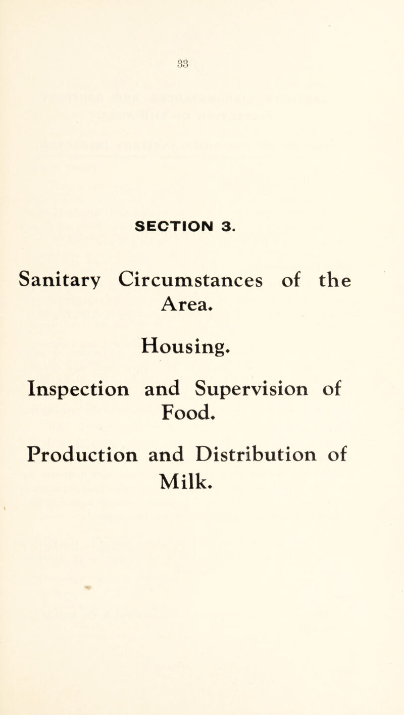 SECTION 3. Sanitary Circumstances of the Area. Housing. Inspection and Supervision of Food. Production and Distribution of Milk.