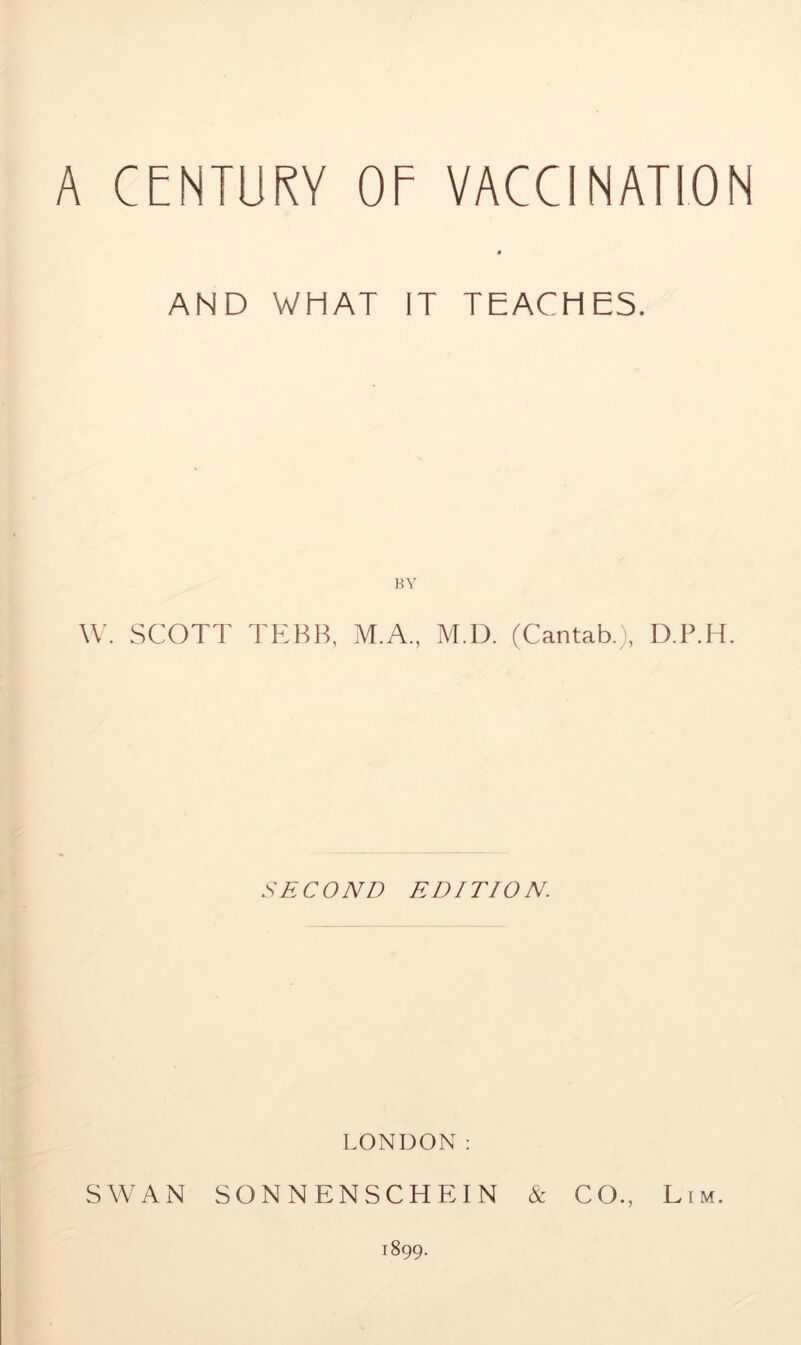 AND WHAT IT TEACHES. EY W. SCOTT TEBB, M.A., M.D. (Cantab.), D.P.H. SECOND EDITION. LONDON: SWAN SONNENSCHEIN & CO., Lim. 1899.