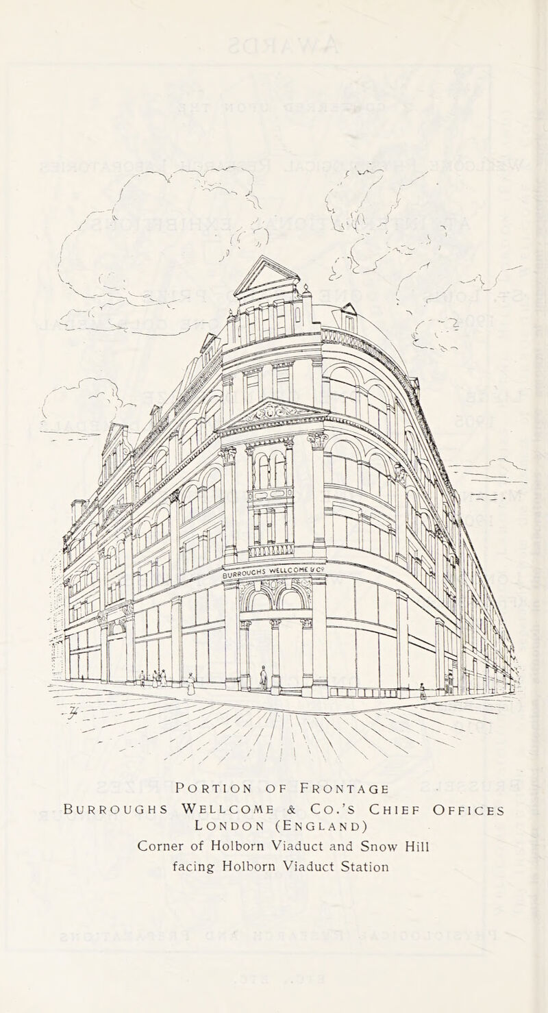 Portion of Frontage Burroughs Wellcome & Co.’s Chief Offices London (England) Corner of Holborn Viaduct and Snow Hill facing Holborn Viaduct Station