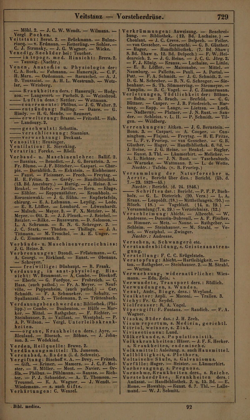 Vergl Pocken. Veitstanz: Bernt. 2. — Brückmann. — Bulme- . Tineq. — v. Erdmann. — Ketterling. — Sohler. — C. J. Stransky. — J. G. Wagner. — Wicke. Venedig, Seebäder bei: Teucher. in ADoRM med. Hinsicht: Brera.2. — Taussig. (Nachtr.) Venen, Anatohie u. Physiologie der: GC. A. Bock. — Fohmann. — Hamernjk. — C.F. - H. Marx. — Oudemann, — Raeuschel. — A. J. D. Toussaint. — A. H.L. Westrumb. — Wetz- lar. — Wrisberg, Krankheiten ders.: Hamernjk. — Hodg- son. — Langsvert»: — Puchelt. 2, — Weissbrod. -——— Luftin dens.: Kettler. — Wattmann. ceonceremente: Phöbus. — J. G. Walter. 2. entzündung: Balling. — Dance. — G. Himly. — H. G. Mende. — Reumert. erweiterung: Brasse. — Fritschl. — Kuh. — Landouzy.?2. geschwulst: Schottin. verschliessung: Stannius. -verwachsung: Deckant. Venosität: Heusinger. Ventilation: E. Sieveking. Veratrin: Forcke. — Röell. r Verband- u. Maschinenlehre: Ballif. 2. — Bassius. — Benedict. — J. G. Bernstein. 3. — Fr. Blume. — J. F. Böttcher. — Gaspari. — Char- pie. — Dornblüth. 2. — Eckstein. — Eichheimer. — Faust. — Fleissner. — Frech. — Freytag. — H. E.Fritze. 2. — Gerdy. — Handbibliothek. (13. Bd. Amesbury.) — Hartig. — J. Heine. 3. — Henkel. — Hofer. — Juville. — Kern. — Kluge. — Köhler. — Koppenstädter. — Krombholz. — Korzeniewski. — J. G. Kühn. — Kupfertafeln, chirurg. — E.A. Lehmann. — Leydig. — Lode. — E. R. Löfller. — Lombard. — Löwenhardt. — Malsch. — Mayer. 2. — F. X. Metzler. — M. Meyer. — Ott. 2. — J. J. Plenck. — J. Reichel. — Retzler. — Rilke. — Russwurm. — D. Salomon. — L. A. Schramm. — B. N. 6. Schreger. 2. — J. C. Stark. — Thaden. — Thillage. — J. Tittmann. — M. Troschel. — A. E. Unger. — J. C. Zimmermann. 2, Verbände- u. Maschinenverzeichniss: J. G. Heine.3. Verbrennungen: Dzondi. — Früstemann. — (. A. Georgi. — Kirkland. — Kunst. — Obenaus. — Schreyer.” —— freiwillige: Dünhaupt. — B. Frank. Verdauung, in anat-physiolog. Hin- sieht: W. Beaumont.— A, Combe. — Dieckoff. — Eberle, — G. Fordyce. — Frohreich. — C. Haas. (auch pathol.) — Fr. A. Meyer. — Neuf- ‘ville. — Pappenheim. (auch pathol.) — Car. Schmidt. — F. A. Schmucker. — Schultz. — Spallanzani. 2. — Tiedemann, 2. — Trättenbach. Verdauungsbeschwerden: Bibliothek. (Phi- _ lipp.) — Gombe. — Daubenton. — Hülfe — Mar- ker. — Mittel. — Rathgeber. — F. Richter. — Steinhauser. 2. — Vaillant. — Westphal. — P. .A.P. Wilson. — Vergl. Unterleibskrank- heiten. organe, Krankheiten ders.: Ayre. — Bleuland. — Bloesch. — Böhme. — J. John- son. 3. — Wedekind. Verden, Heilquelle: Brawe. 2. Verdünnungsmittel: Th. Jameson. Verenabad, s. Baden (i. d. Schweiz). Vergiftung: Bischoff v. A. — Drey. — Fritsch. — Gift. — Krimer. — Mamers. — J. C.F. Mei- ster. — H. Möller. — Most. — Navier. — Or- ‚fila. — Phöbus. — Pöhlmann. — Rausse. — Rich- ter. — P. J. Schneider. — A. T. Thomson. — Troussel. — RK. A. Wagner, — :J. Wendt. — - Wiedemann. — s. auch Gifte. Verhärtungen: C. Wenzel. ” „ Bibl. medica. 729 Verkrümmungen: Anweisung. — Beschrei- bung. — Bibliothek.- (12. Bd. Lachaise.) — Choulant. — J. C. Greve. — Delpech. — Feiler. — van Gesscher. — Goracuchi. — G. B. Günther. — Hager. — Handbibliothek. (7. Bd. Shaw; 8.Bd. Shaw u. 12. Bd. Delpech.) — F. W..Hei- denreich. 2. — J. G. Heine. — J. C. G. Jörg. 2. — F. J. König. — Krauss. — Lachaise. — Little. — E. R. Löffler. — Maisonabe. — Mittel. — Naumburg. — Palletta.— Pauli. — A. Portal. — Pott. — F,A. Schmidt. — J. G. Schmidt. 2. — D. G. M. Schreber. — B. N. G. Schreger. — Sie- benhaar. — S. Th. Sömmerring. — Stromeyer. — Tamplin. — B. C. Vogel. — J. C. Zimmermann. Verletzungen, Tödtlichkeit der: Böhme. — Bohn. — B. Brach. — Brefeld. — C.G. Büttner. — Casper. — J. B. Friedreich. — Har- tung. — Kopp. — Lange. — Lietzau. — Lucä. — Nadherny. — Platner. — J. N. Rust. — San- der. — Schleiss. v. L. II. — P. Schmidt. — Til- gen. — Wildberg. 2 Verrenkungen: Aitken. — J. G. Bernstein. — Bonn. 3. — Caspari. — A. Cooper. — Cun- ningham. — Flajani. — Freytag. — H. E. Fritze. — L.F. v. Froriep. — van Gesscher. — G.B. Günther. — Hager. — Handbibliothek. 6. Bd. — J. Ileine. — J. G. Heine. — Henkel. — Kugler. — Kunst. 3. Thl. — Lämmerhirt. — Melicher. — A. L. Richter. — J. N. Rust. — Taschenbuch. — Warneke. — Wattmann. 2. — L. de Weite. Nachtr.: Tafeln. (v. R. Froriep.) Versammlung der Naturforscher u. Aerzte, Bericht über dies.: Bericht. (üb. d. 7.—23. 1828—45.) Nachtr. : Bericht. (d. 24. 1846.) Schriften dar.: Bericht. —P.F.F. Buch- holz. — 6. L. Dieterich. (20. Vers.) — L. A. Kraus. — Leupoldt. (18.)— Mittheilungen. (10.) — Rösch. (18.) — Tageblatt. (14. u. 19.) — - Versammlung (7. u. 19.) — Verzeichniss. (12.) Verschleimung: Abicht. — Albrecht. — W. Andresse. — Doussin-Dubreuil. — A. F. Fischer. — Himmer. — Metz. — Nonne. — Rathgeber. — Schleim. — Steinhauser. — M. Strahl, — Ve- nel. — Westphal. — Zwinger. Nachtr.: Andresse. Q Versehen, s. Schwangere etc. gung. Verstopfung: Abicht.— Hartleibigkeit. — Har- ton. — Rathgeber. — Steinhauser. 2.—M. Strahl. — Warton. Verwachsung, widernatürliche: Wies- mann. — Edu. Zeis. » Verwundete, Transport ders.: Rödlich. Verwundungen, s. Wunden. Vesal, Andr., Biogr. dess.: Weyland. Vesikator: Aepli. — Maconi. — Tralles. 3. Vichy: Fr. G. Seydel. Vielfresser:.R. A. Vogel. Vipermgift: F. Fontana. — Randich. — F.A. Wagner.. Visoko, Bäder das.: J.H. Zeeh. Visum repertum, s. Mediecin, gericht]. Vitriol, weisser,s. Zink. ' Vivisecetionen: Lund. | Völkerkunde,s. Populationistik. Volkskrankbheiten: Häser. — J. F. RK. Hecker. s. Krankheiten, endemisiche, Volksmittel: Anleitung. s. auch Hausmittel. Vollblütigkeit, s. Plethora. Voltaische Säule, s. Galvanismus. Vorfälle: Hager. — Heister. — Lämmerhirt. Vorhersagung, Ss. Prognose. Vornehme,Krankheiten ders., s. Reiche. Vorsteherdrüse, Krankheiten ders.: Amüssat. —. Handbibliothek. 2, u. 15. Bd. —E. Home. — Howship. — Kunst. 6.7. Thl. — Lalle- mand. — W. J. Schmitt. Ä j 92