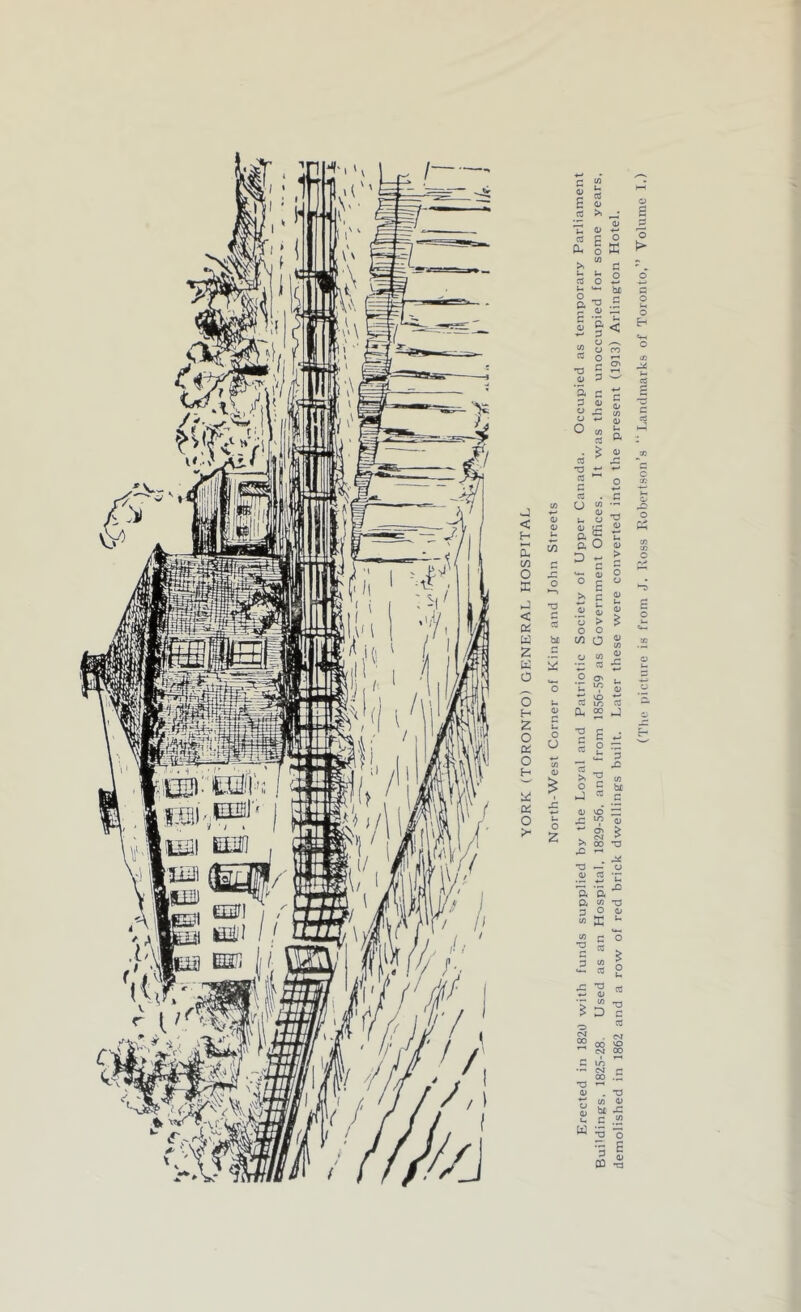 demolished in 1862 and a row of red brick dwellings built. Later these were converted into the present (1913) Arlington Hotel. (The picture is from J. Ross Robertson’s “Landmarks of Toronto,” Volume I.)