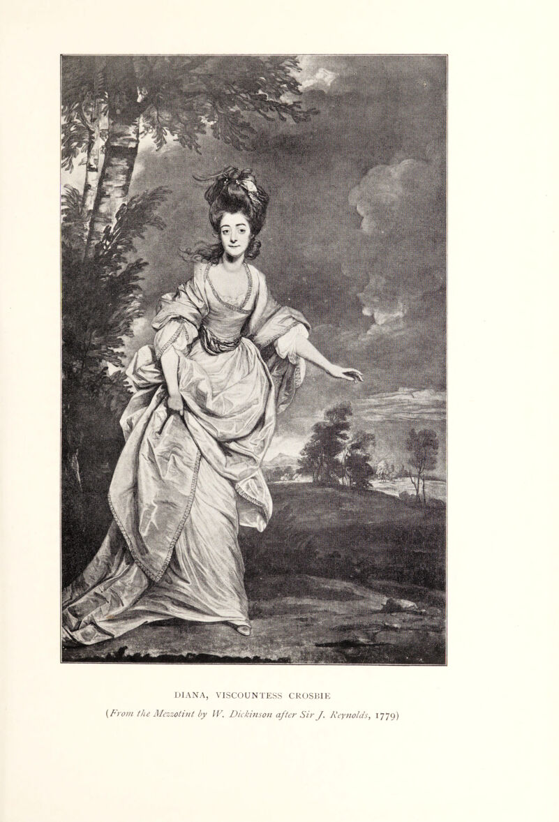 DIANA, VISCOUNTESS CROSIIIE {Bro/n the Mezzotint by IV. Dickinson after Sh' J. Reynolds, 1779)