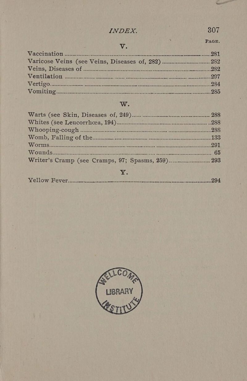 ; PAGE Vv. WRC OLR ELON tleea ne neet) suns centres SoA es cde Uae nec ates ress oe Con etiae 281 Varicose Veins (see Veins, Diseases Of, 282) ........--scccesecee teers 282 Veins, diseases Ole ee Me ec ig ho TW se eae 282 PVG ING] BLU LCSTa Wren i, Woes sen ao he eee ae RNS a ays lig AS Lae oe 297 B98 ee Hee NTS AN AL ah Penal LAR acd eh LU ne gs MTORR Bll aad Sea COL 8 284 Ris pus bh est cota shee: Upper ete Leet tied MARL Gath Ae nInRi hatte 1 dart ON Saat oN Mh 285 W. Waits (see SKIN, Diseases Of, 240) sara wne s che nceseteon 288 Whites (see Leucorrheea, Si; sae ARES ARAN SA OMS Reeth ome yy Redd 288 WioO Dine CO tie Th ee OE Ne SUN CU ee eT ae eae ee 288 Womb, balling of thet Jo Won a a te nk eae 133 BY ORETNG Mee seen des ae a ele ty aeons teh Sa ceoau heat becuse ate nee a cue at a eh am 291 WWOUTIRS Nee iee ce utc A Moy LU MURA en elec ole Oeainte Garey Chu sak tae 65 Writer’s Cramp (see Cramps, 97; Spasms, 259)...........:.-ecesecee 293 <