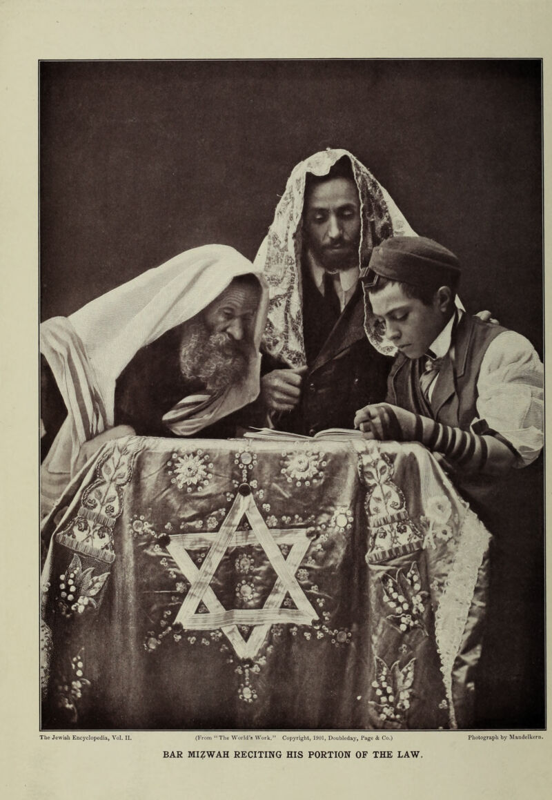 (From “The World’s Work.” Copyright, 1901, Doubleday, Page & Co.) BAR MIZWAH RECITING HIS PORTION OF THE LAW. The Jewish Encyclopedia, Vol. II. Photograph by Mandelkern.