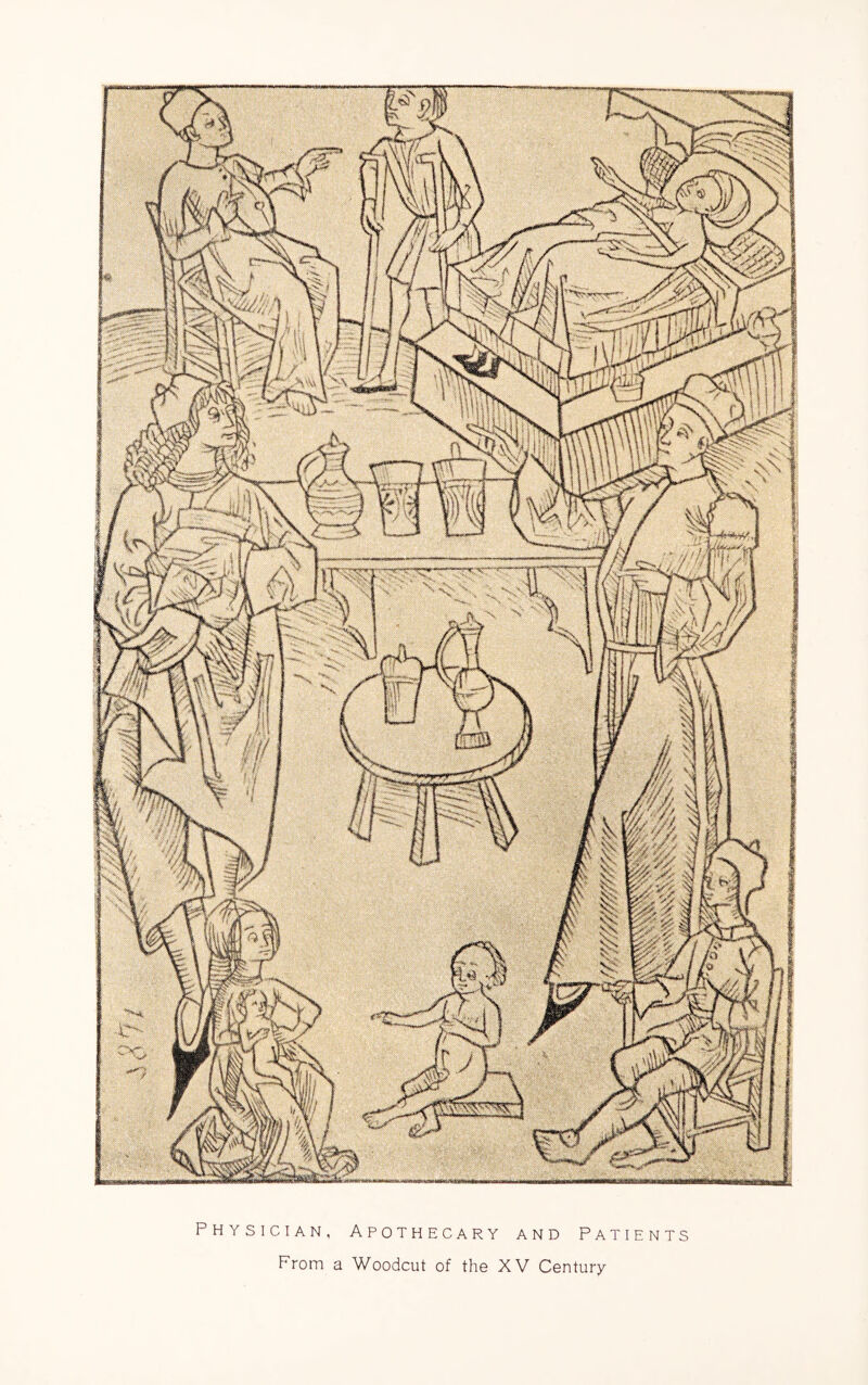 Physician, Apothecary and Patients From a Woodcut of the XV Century