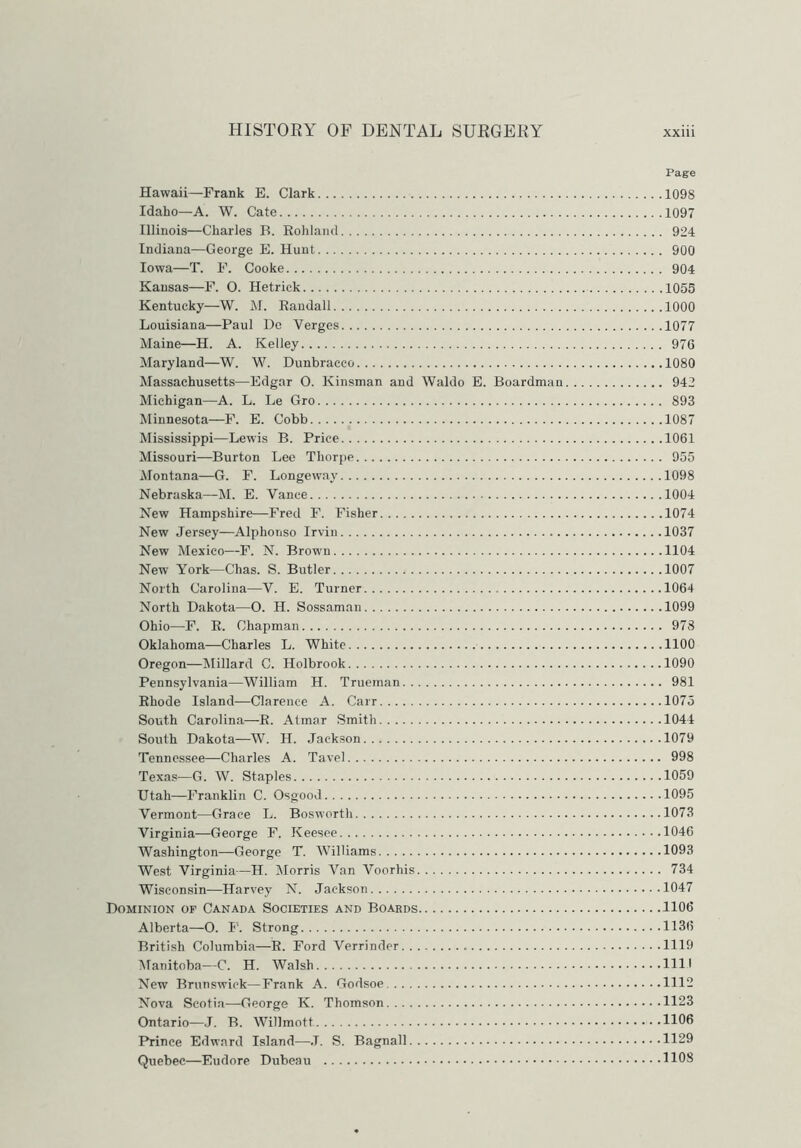 Page Hawaii—Frank E. Clark 1098 Idaho—A. W. Cate 1097 Illinois—Charles B. Rohlaml 924 Indiana—George E. Hunt 900 Iowa—T. F. Cooke 904 Kansas—F. O. Hetrick 1055 Kentucky—W. M. Randall 1000 Louisiana—Paul De Verges 1077 Maine—H. A. Kelley 976 Maryland—W. W. Dunbracco 1080 Massachusetts—Edgar O. Kinsman and Waldo E. Boardman 942 Michigan—A. L. Le Gro 893 Minnesota—F. E. Cobb 1087 Mississippi—Lewis B. Price 1061 Missouri—Burton Lee Thorpe 955 Montana—G. F. Longeway 1098 Nebraska—M. E. Vance 1004 New Hampshire—Fred F. Fisher 1074 New Jersey—Alphonso Irvin 1037 New Mexico—F. N. Brown 1104 New York—Chas. S. Butler 1007 North Carolina—V. E. Turner 1064 North Dakota—O. H. Sossaman 1099 Ohio—F. R. Chapman 978 Oklahoma—Charles L. White 1100 Oregon—Millard C. Holbrook 1090 Pennsylvania—William H. Trueman 981 Rhode Island—Clarence A. Carr 1075 South Carolina—R. Atmar Smith 1044 South Dakota—W. H. Jackson 1079 Tennessee—Charles A. Tavel 998 Texas—G. W. Staples 1059 Utah—Franklin C. Osgood 1095 Vermont—Grace L. Bosworth 1073 Virginia—George F. Keesee 1046 Washington—George T. Williams 1093 West Virginia—H. Morris Van Voorhis 734 Wisconsin—Harvey N. Jackson 1047 Dominion of Canada Societies and Boards 1106 Alberta—O. F. Strong 113(5 British Columbia—R. Ford Verrinder 1119 Manitoba—C. H. Walsh Ill' New Brunswick—Frank A. Godsoe 1112 Nova Scotia—George K. Thomson 1123 Ontario—J. B. Willmott ..1106 Prince Edward Island—.T. S. Bagnall 1129 Quebec—Eudore Dubeau 1108
