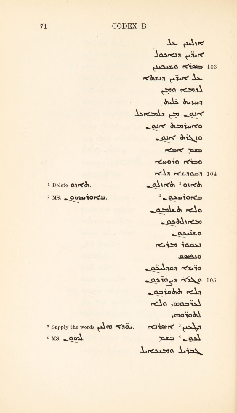fc*\.i.T,0 r<%sar» 103 r<hvry^ A^h. AAr^ioX.i ^ 4\i^o Delete CiX^hs. MS. ^ooaMiOrtlia. Supply the words CO r^^CL*. f^lwoio r<ii30 r<lx.:iCLan 104 ^ 0\r^h\ jxSLui Occurs a.^a\jc.^ f<Ao h\\rC^ OAjklJLO JlfiO^O .oaA.'us^ K'.vio 105 k^.Q.pTi3&\^ rtlAi r^Ao >cnOA •uA >coo ;nx=3
