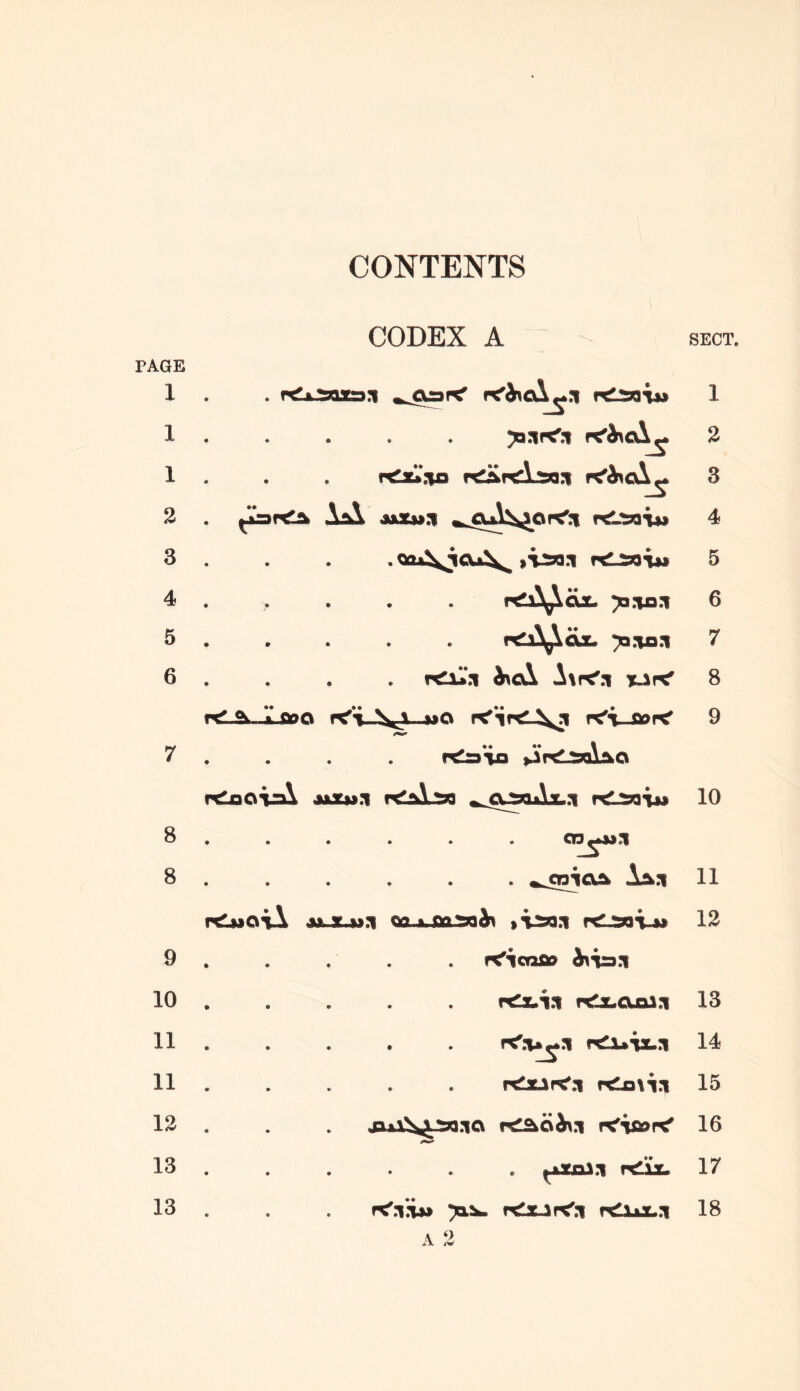 CODEX A PAGE 1 1 1 2 r^h\o\^ SECT. 1 2 3 4 3 • • 5 4 • • fC^^CCL. pQ:|0.1 6 5 • • fd^ca^ ^i.To.'i 7 6 • • h\c\ T-if< 8 r^A-jL so a K'vJtor^ 9 7 • • rtlaio racial jjlzm.i «^^aAAx.:i r^LaoTM 10 8 • • • • • • 8 • • . A^n 11 rOjOiA AK.JL4J1 Qo-jjatLaai^ >i^.i rtlasn^ 12 9 • « r<lcafio 10 • • rCJLhn rt^JLCLol.i 13 11 • • 14 11 • » iClaLif^.i rtlo\Ti 15 12 • • jijki^aQ.iO f^o^.i 16 13 • • ^jLzm.l r^iz. 17 13 • • r<.l!i»> rtlx^r^n r<iAX.i 18 A 2