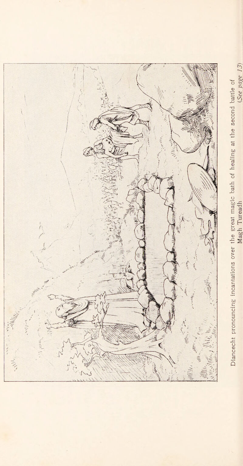 Diancecht pronouncing incantations over the great magic bath of healing at the second battle of