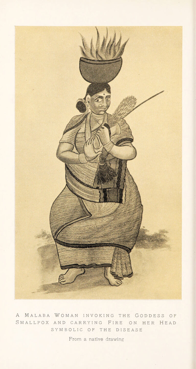 A Malaba Woman invoking the Goddess of Smallpox and carrying Fire on her Head SYMBOLIC OF THE DISEASE From a native drawing