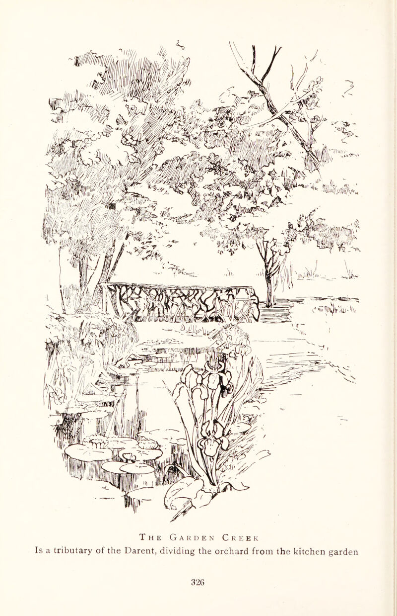 The Garden Creek Is a tributary of the Darent, dividing the orchard from the kitchen garden