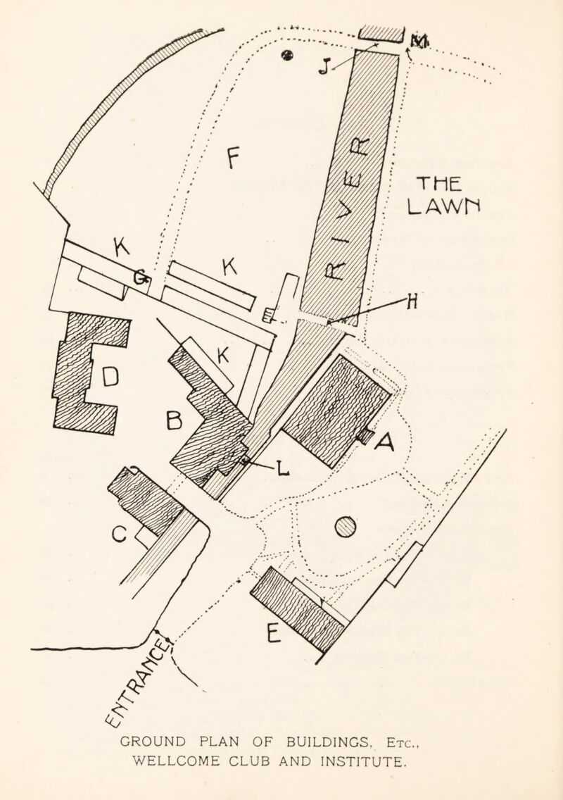 GROUND PLAN OF BUILDINGS. Etc., WELLGOME GLUB AND INSTITUTE.