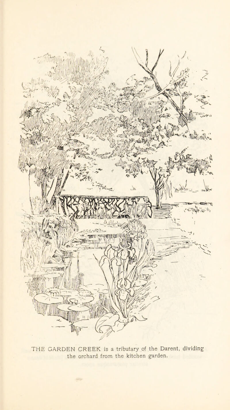 THE GARDEN CREEK is a tributary of the Darent, dividing the orchard from the kitchen garden.