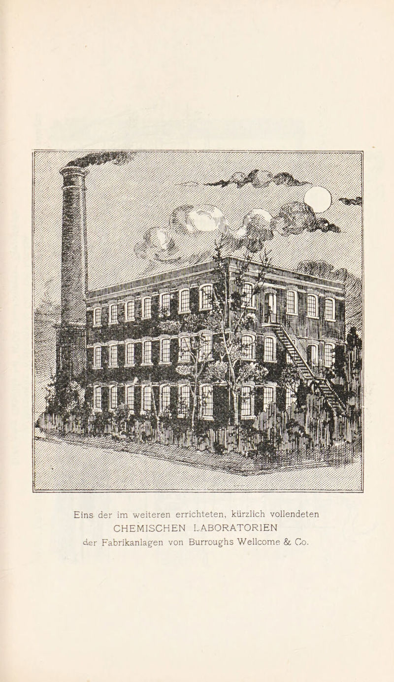 Eins der im weiteren errichteten, kürzlich vollendeten CHEMISCHEN LABORATORIEN der Fabrikanlagen von Burroughs Wellcome & Co.