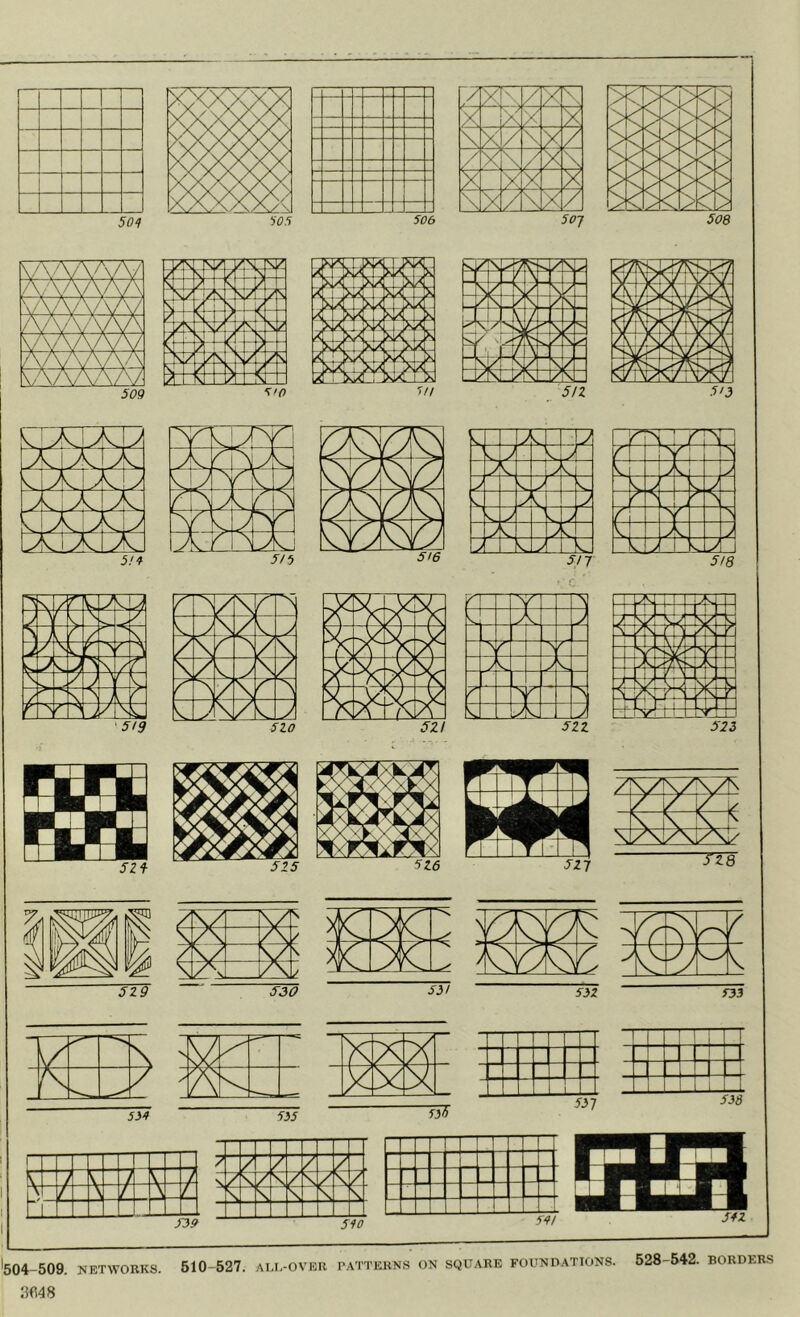 501 504-509. NETWORKS. 510-527. ai.l-over patterns on square foundations. 528-542. borders