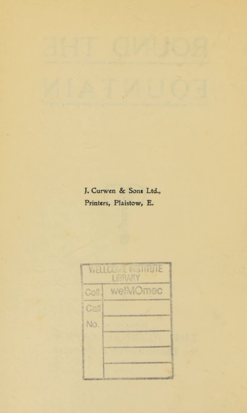 J, Curwen & Sons Ltd., Printers, Plaistow, E.