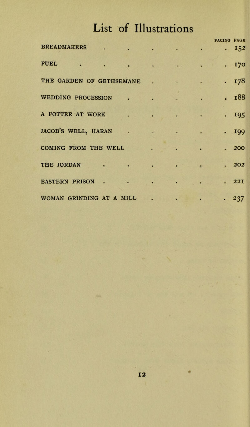 BREADMAKERS FUEL THE GARDEN OF GETHSEMANE WEDDING PROCESSION A POTTER AT WORK JACOB’S WELL, HARAN COMING FROM THE WELL THE JORDAN EASTERN PRISON . WOMAN GRINDING AT A MILL FACINO PAGE • 152 . 170 . 178 . 188 • 195 . 199 . 200 . 202 . 221 • 237