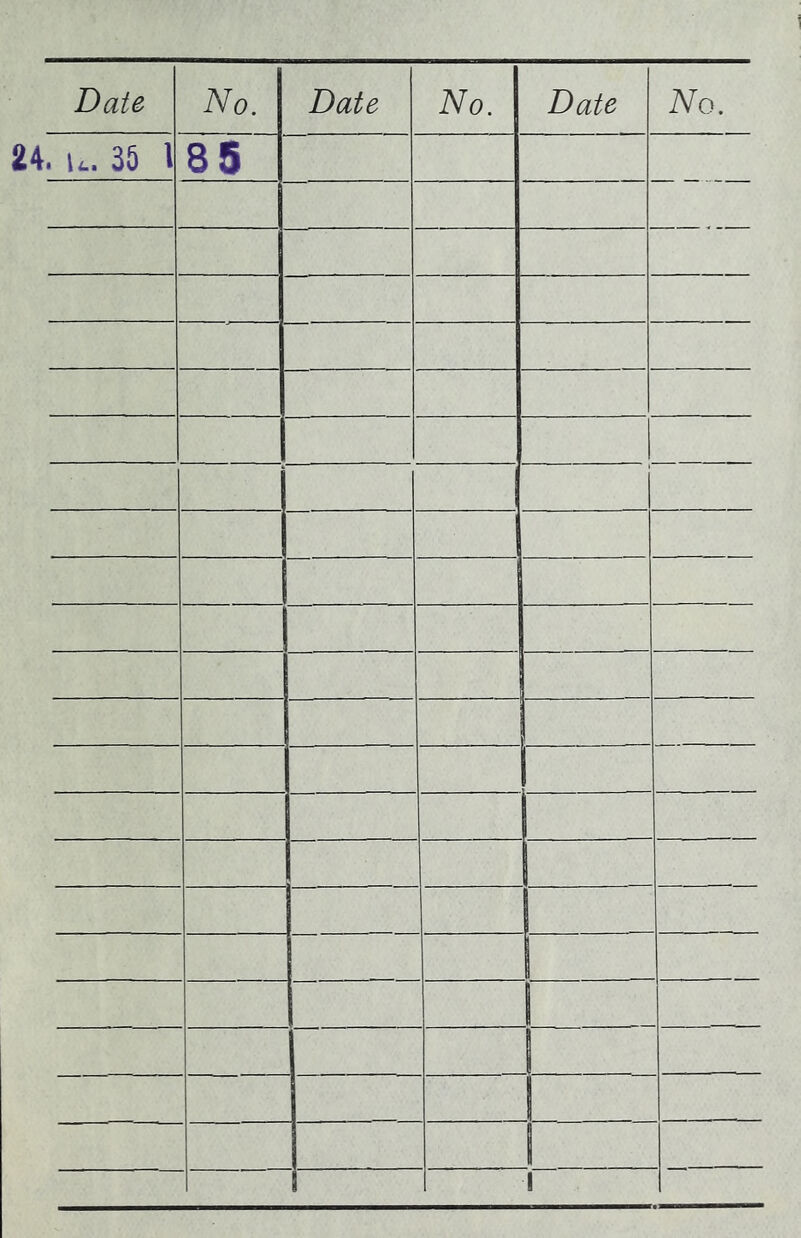1 Date No. Date No. Date No. . u. 35 l 85 — 1 j 1 1 I | 1 i i !