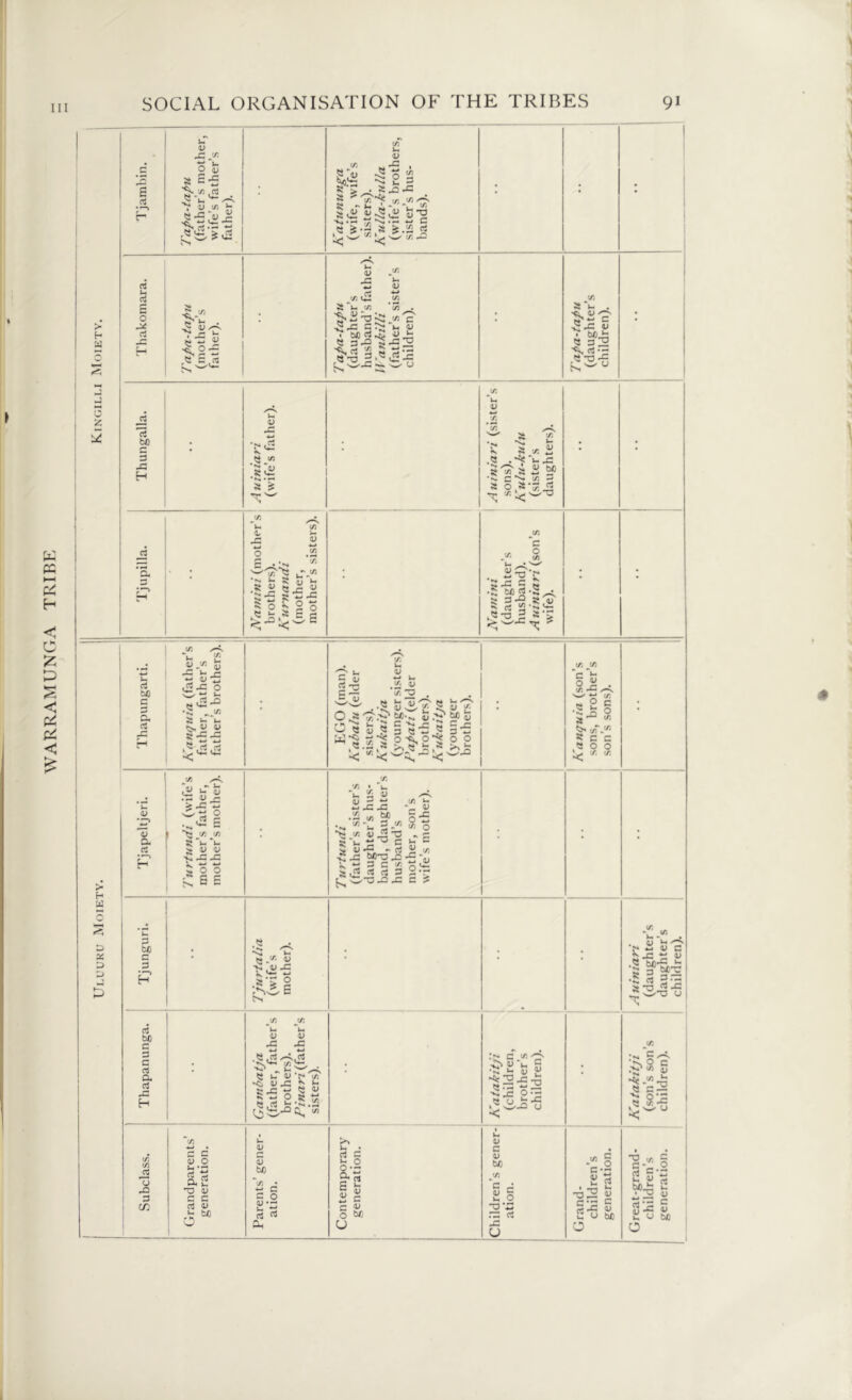 £ 3 y. V C/5 3 <L) rt (JO sisters). Kukaitja Papati (elder brothers). Kukaitja (younger brothers). son’s sons). > Tjapeltjeri. Turtundi (wife’s mother’s father, mother’s mother). ; Turtundi (father’s sister’s daughter’s hus- band, daughter’s husband’s mother, son's wife’s mother). • H Id s D « D D ►5 Tjunguri. ; Tjurtalia (wife’s mother). ; A uiniari (daughter’s daughter’s children). C/5 C/5 Thapanunga, ; Gambatja (father, father brothers). Pinari (father sisters). • Katakitji (children, brother’s children). ; Katakitji (son’s son’s children). i U V c V tn T3 ’Z rz rt X 1 Grand-