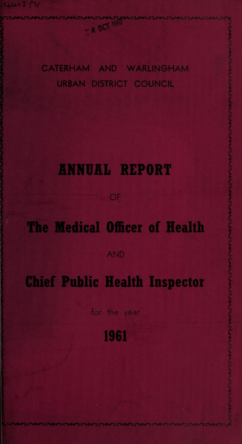 F 'I CATERHAM AND WARLINGHAM 'j The Medical Officer of Health Chief Public Health Inspector