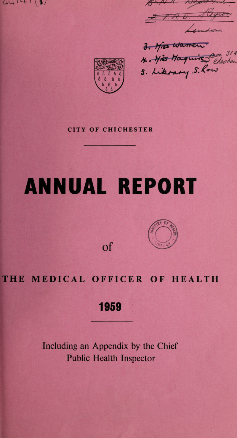 6 6 fi 6 6 6 6 6 6 6 6 6 6 6 CITY OF CHICHESTER ANNUAL REPORT of THE MEDICAL OFFICER OF HEALTH 1959 Including an Appendix by- the Chief Public Health Inspector