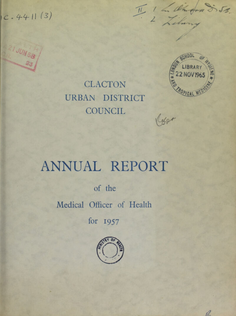 CLACTON URBAN DISTRICT COUNCIL ANNUAL REPORT of the Medical Officer of Health for 1957