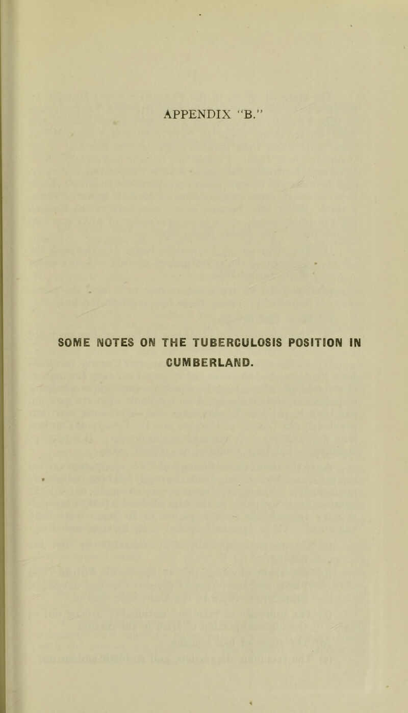 APPENDIX “B.” SOME NOTES ON THE TUBERCULOSIS POSITION IN CUMBERLAND.