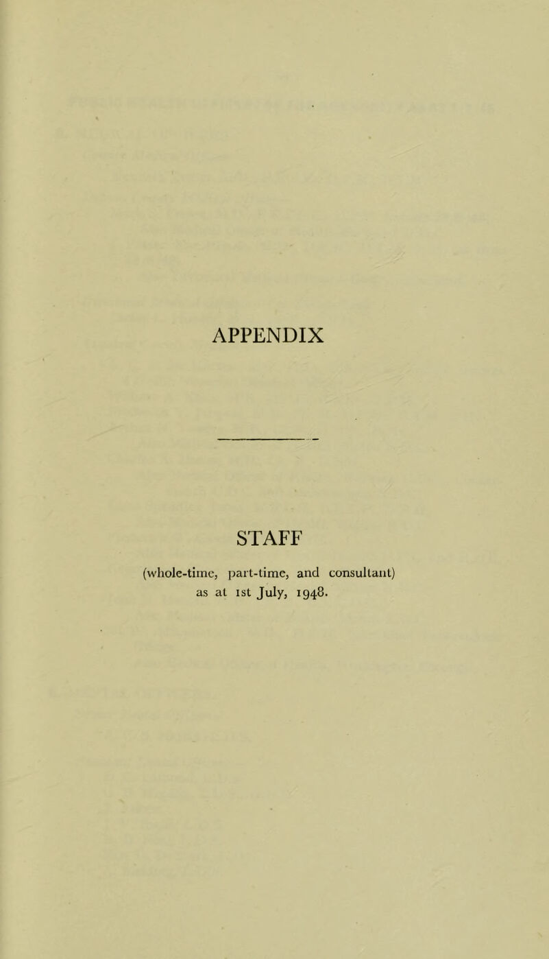 APPENDIX STAFF (whole-time, part-time, and consultant) as at ist July, 1948.