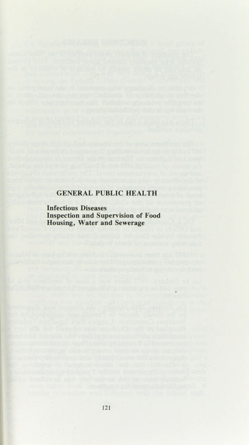 GENERAL PUBLIC HEALTH Infectious Diseases Inspection and Supervision of Food Housing, Water and Sewerage