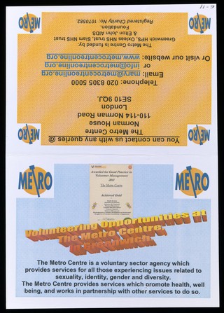 Volunteering opportunities at the Metro Centre, in Greenwich / Metro.