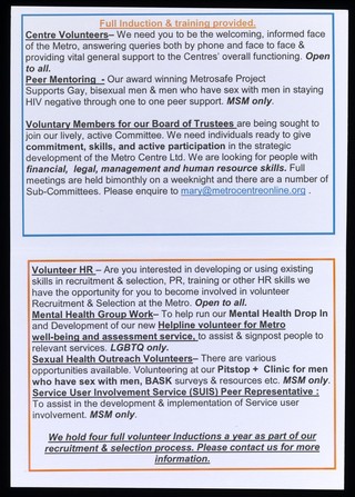 Volunteering opportunities at the Metro Centre, in Greenwich / Metro.