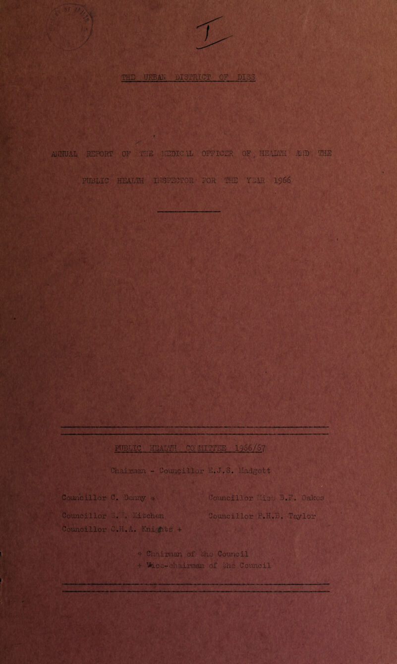 THI] URBAIi DISTRICT OF DI33 -f . .1 'P Aill'TUAL RE-PORT OP THE , IIEDIC.IL OPPIGER OF ^ HS/uLTEI THE PFDLIC HEALTH IHSPSCTOR POR THE TilXR 1966 PUBLIC HEALTH COIIIITTEE 1966/67 Chainaaii - Couaiqillor E.J.S. Madgott CoyjTcillor C. Bonny -)f Conncillor Eior.; B.P, Oakc Coxmcillor -1. '. ICitchen Councillor P.H.B. Taylor Councillor C.H.A. Kni^^ts + Chairman of 'cho Council + ‘\fc.cG-chairman of iho Council CQ