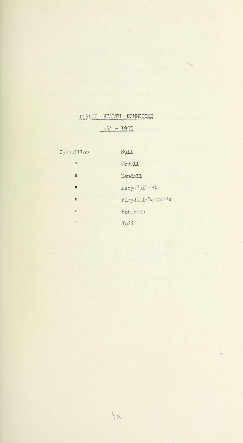 _F[T?T;;.IO HPALTH CO^MT.TTES 1954 - 1955 Co’jncillor Bioll Covs11 » Kendall >' Lasy-Hnlbert >1 Pieydoll-BonveriG ” Rob5-nson II Todd