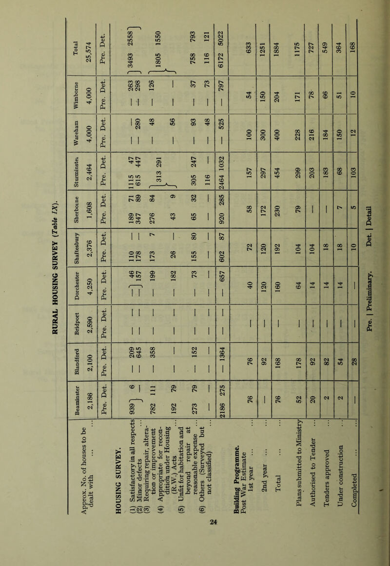 RURAL HOUSING SURVEY (Table IX). I. I Preliminary. Det. | Detail