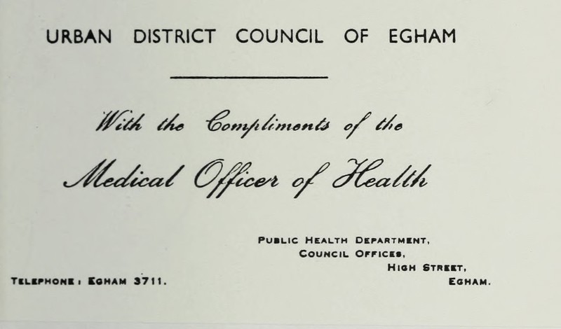 Public Health Department, Council Office*. Hioh Street, Telephone I Konam 3711. Eoham.