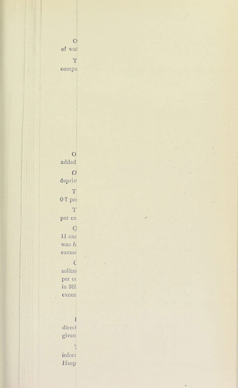 o of wal T compa O added O depriv T 07 pei T per ce 0 11 cas was fr excee< C solitai per ct in 36$ exeee 1 direct given J inforr Hosp