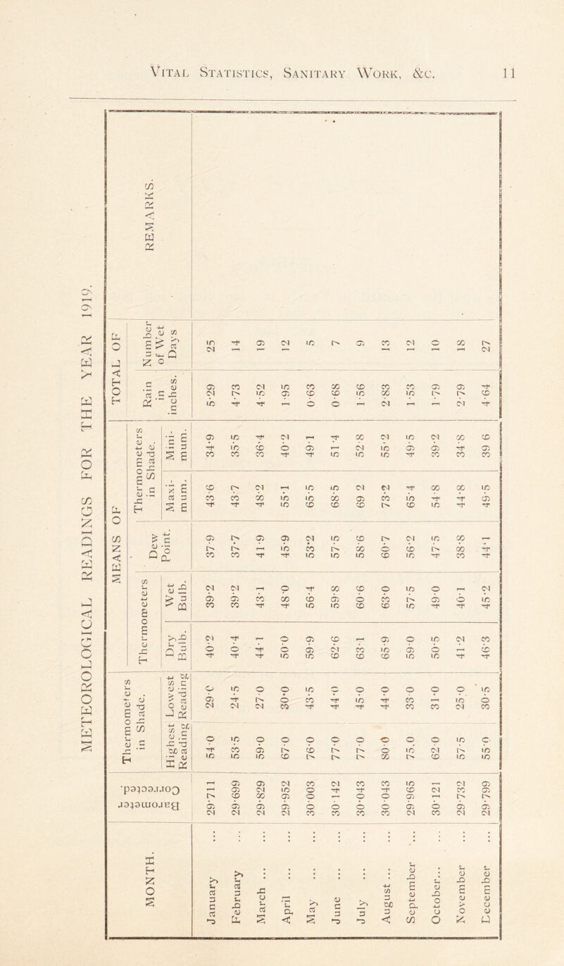 METEOROLOGICAL READINGS FOR THE YEAR 1919.