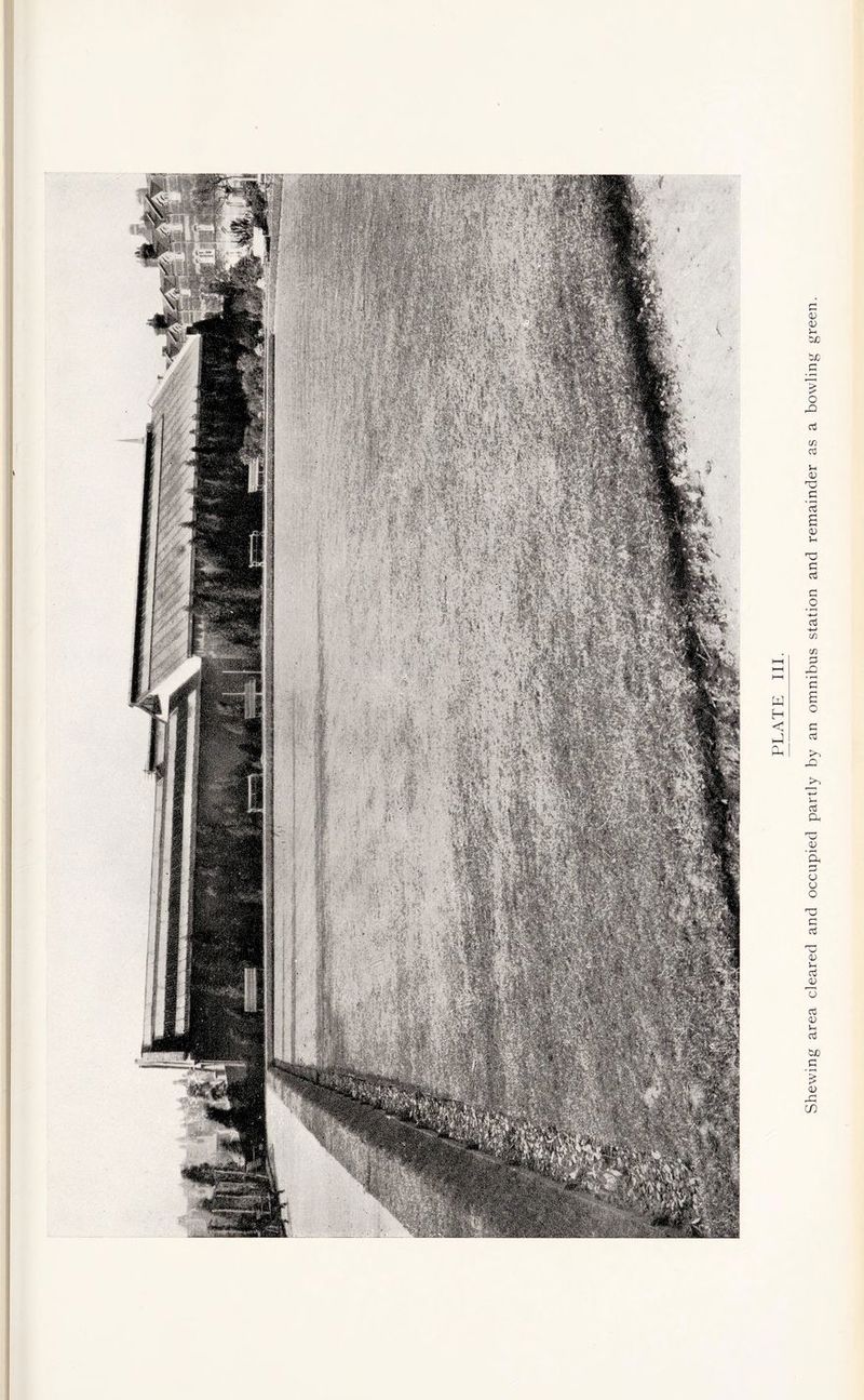 Shewing area cleared and occupied partly by an omnibus station and remainder as a bowling green.