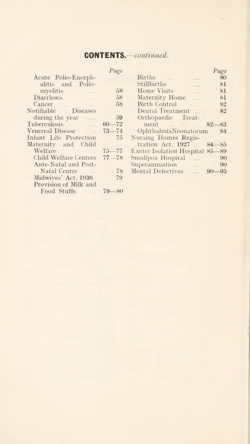 Page Page Acute Polio-Enceph- Births 80 alitis and Polio- Stillbirths 81 myelitis 58 Home Visits 81 Diarrhoea 58 Maternity Home 81 Cancer 58 Birth Control 82 Notifiable Diseases Dental Treatment 82 during the year 59 Orthopaedic Treat- Tuberculosis 60—72 merit 82—83 Venereal Disease 73—74 OphthalmiaNeonatorum 84 Infant Life Protection 75 Nursing Homes Regis- Maternity and Child tration Act, 1927 ... 84—85 Welfare 75—77 Exeter Isolation Hospital 85—89 Child Welfare Centres 77—78 Smallpox Hospital 90 Ante-Natal and Post- Superannuation 90 Natal Centre 78 Mental Defectives 90—93 Midwives’ Act, 1936 79 Provision of Milk and Food Stuffs 79—80