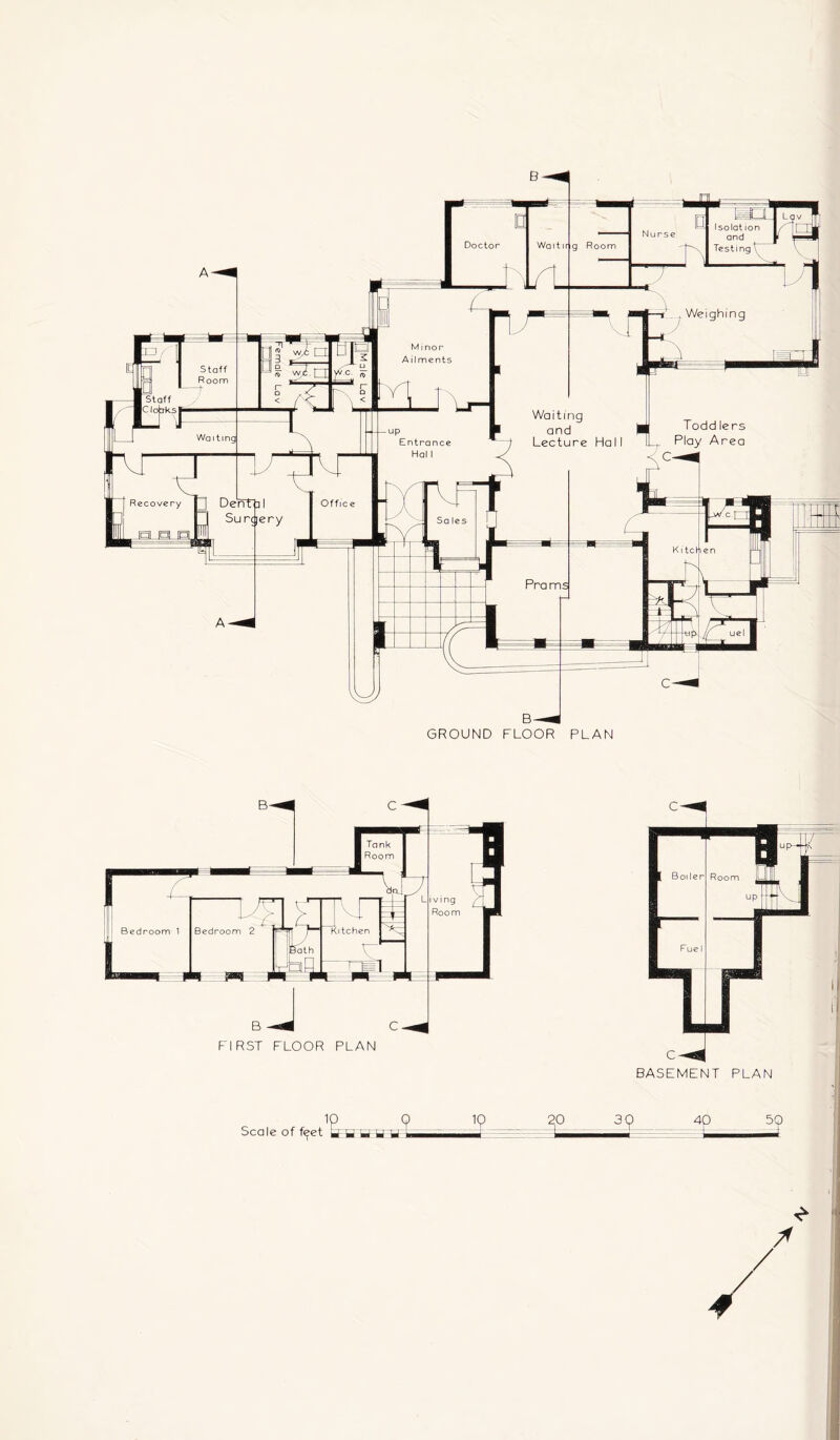 GROUND FLOOR PLAN 10 0 Ip Scale of f^et £FH U U U 20 BASEMENT PLAN <?• /