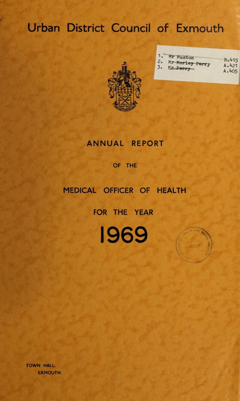 Urban District Council of Exmouth ANNUAL REPORT OF THE MEDICAL OFFICER OF HEALTH FOR THE YEAR m O TOWN HALL. EXMOUTH,